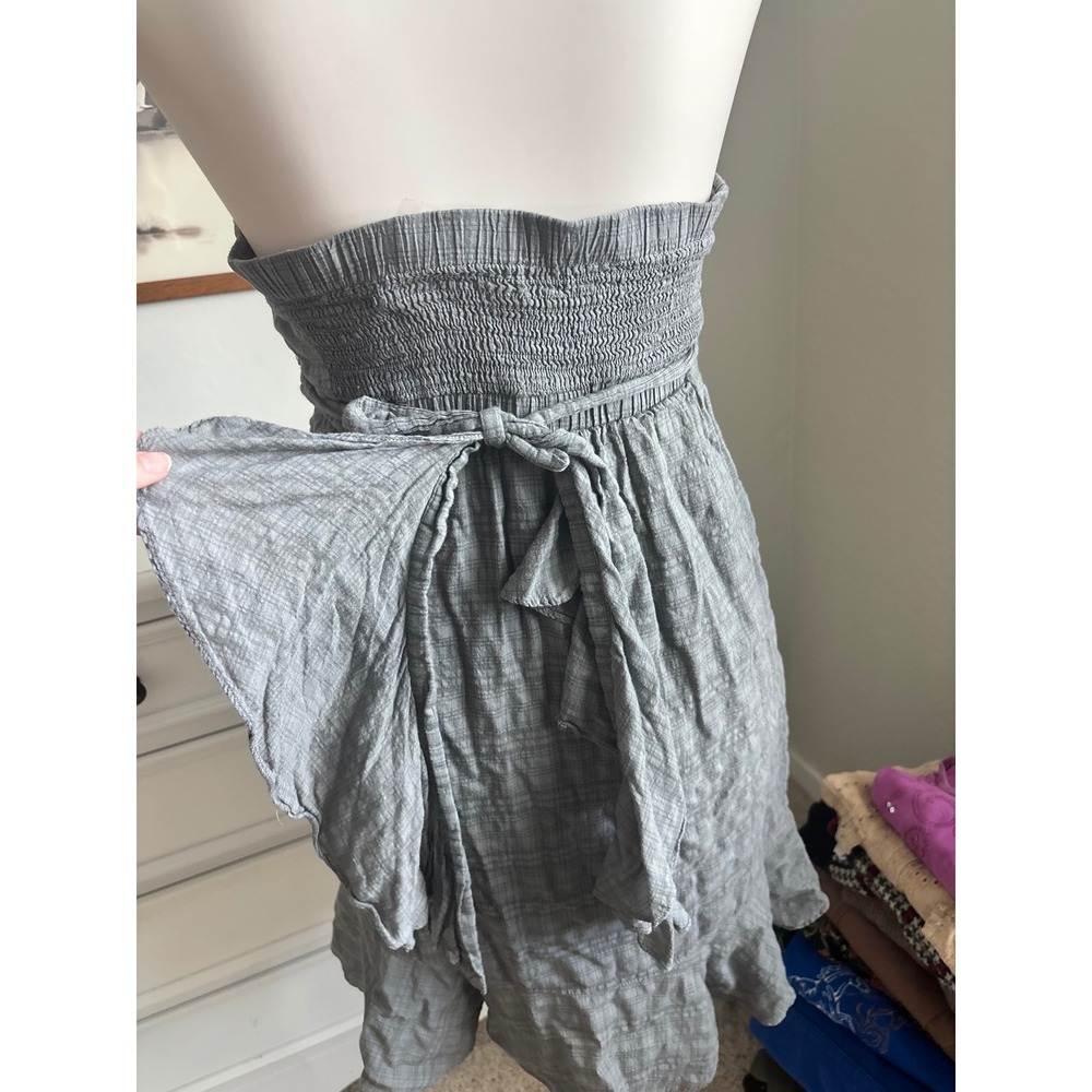y2k Strapless Mini Dress Womens Small Grey Excellent Plaid Babydoll - Picture 4 of 7